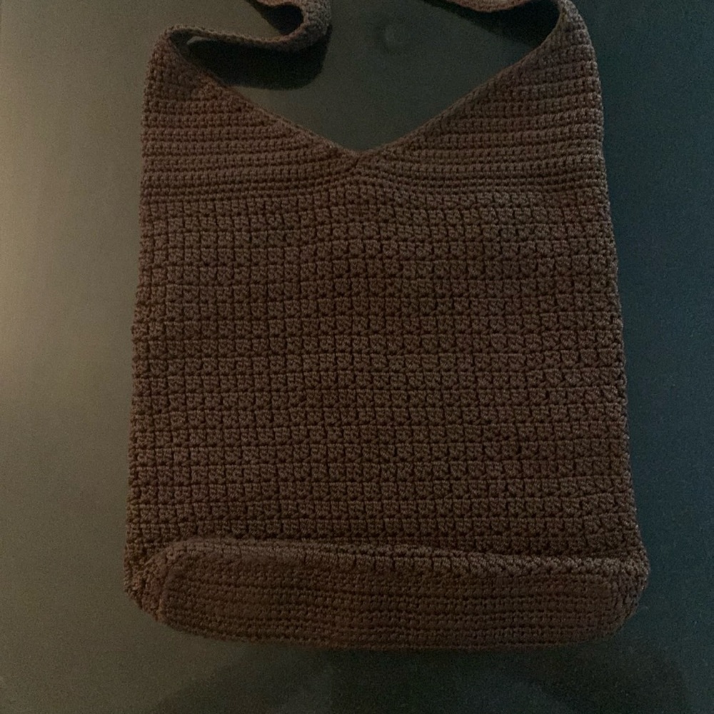 Jacqueline Ferrar Dark Brown Crochet Hobo Bag.
